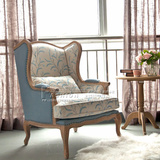 现货美式单人沙发椅 法式简约仿古做旧沙发新古典欧式实木高背椅