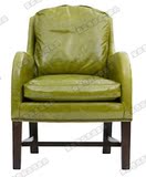 比利时法式乡村风格实木铆钉油蜡皮单人位沙发椅洽谈椅老虎椅家具