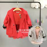 米米拉正品2016秋装新款女童韩版圆点红色加绒呢大衣外套62D2451C