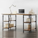 美式乡村铁艺复古实木书桌书架组合 台式写字电脑桌 办公桌 书桌