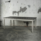 象形design进口法式复古做旧长方形餐桌简约原木色实木多人餐桌
