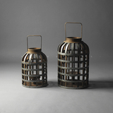 象形design欧式复古做旧铁艺木质竹编灯笼风灯摆件玻璃灯罩烛台