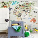 3D现代环保世界地图儿童房卧室床头背景墙无缝无纺布壁纸壁画墙纸