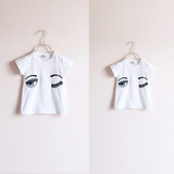 2016夏季新款儿童装女童眼睛短袖T恤亲子装女宝宝亲子装白色圆领