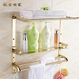 兆古世家欧式金色浴巾架不锈钢双层毛巾架浴室卫生间多功能置物架