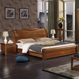 榆木床实木床1.8米双人床高箱储物床气压高箱床中式全实木婚床