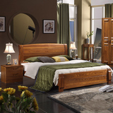 中式榆木床全实木床厚重款气压高箱床储物床双人床1.8米卧室家具