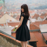 韩国夏季黑色连衣裙女A字中裙韩版修身显瘦无袖背心赫本小黑裙子