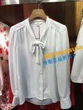 代购专柜正品ROME罗燕女装折扣2016春白色蝴蝶结丝带经典长袖衬衫