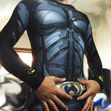 蝙蝠侠个性春秋装长袖紧身T恤 超级英雄肌肉男 修身运动健身衣服