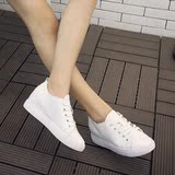 韩版内增高小白鞋女夏季圆头系带单鞋坡跟运动休闲鞋学生百搭板鞋