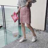 nini 自制定染色系 韩版纯棉洋气蕾丝花朵包臀裙松紧腰半身裙中裙