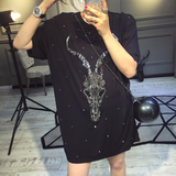「女神姜安妮」韩国高端系列 水钻羚羊头 超柔软T恤连衣裙L300