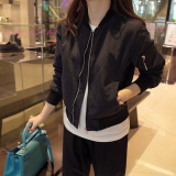 韩国SZ2016春黑色夹克衫女短款韩版薄款短外套飞行员夹克女棒球服