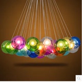 复古餐厅创意吊灯彩色玻璃球泡泡吊灯球中球双罩玻璃球LED灯