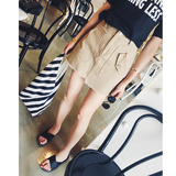 夏天家2016夏季新款韩版女流苏不规则高腰A字裙子牛仔口袋半身裙