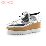 GGCC专柜正品2016春款 时尚个性五星PU坡跟休闲鞋单鞋女鞋G6U5091