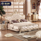 欧式奢华真皮皮艺大款双人床1.8米实木橡木雕花卧室新古典婚床