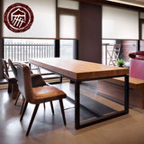 美式铁艺复古做旧实木西餐厅办公会议长桌子户外松木饭店餐桌