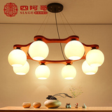简约现代新中式实木客厅卧室吊灯创意餐厅吧台圆形玻璃灯具