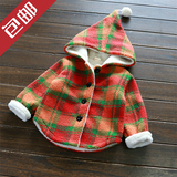 韩单 女童羊羔毛连帽外套 2016秋冬新款童装儿童长袖格子加厚上衣