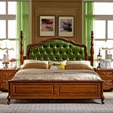 美式实木床 欧式双人床1.8米婚床 美式乡村真皮大床 小美橡木家具