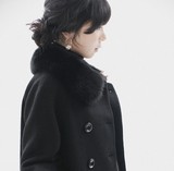 2015冬装女正品 韩国SZ狐狸毛领羊毛毛呢大衣 蝙蝠袖宽松斗蓬外套