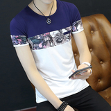 夏季青年短袖T恤男装修身圆领衣服男士休闲打底衫韩版印花体恤潮