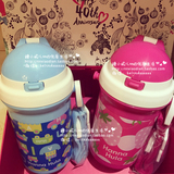日本代购 粉色可爱草莓儿童宝宝水杯吸管杯水壶汽车背带 400ml