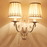 新款LED水晶壁灯现代简约欧式卧室床头客厅灯现代创意布艺壁灯具