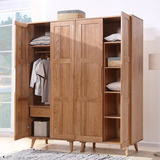 全实木四门大衣柜 两门简约白橡木组合式整体大衣橱环保卧室家具