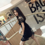 2016夏新款韩版女装集可爱性感于一身的蕾丝花边黑色连衣裙两件套