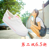 韩版帆布鞋女学院风 系带小白鞋 低帮纯色板鞋松糕跟内增高休闲鞋