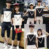 短袖T恤男女运动装韩版青年修身班服圆领潮卫衣外套情侣两件套装