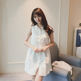 夏装新款韩版中长款无袖衬衫女纯棉白色蕾丝女装上衣简约小清新