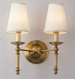 美式双头铜壁灯简约客厅卧室全铜2头纯铜灯具高档酒店宾馆床头灯