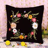 雅黛尔丝带绣新款非洲菊黑色抱枕靠垫植物花卉枕套3D立体非十字绣