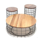 美式LOFT复古圆形铁艺茶几实木个性小圆桌创意沙发桌简约茶桌现代