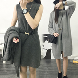 2016秋冬装针织连衣裙中裙大码毛衣开衫中长款长袖外套两件套韩版