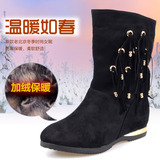 秋冬保暖鞋老北京布鞋平底加绒女靴子短靴韩版套筒布靴JCL6033