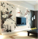 定制中式古典现代简约客厅卧室电视背景沙发墙纸壁画花鸟玉兰壁纸