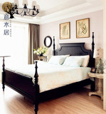 美式乡村实木床 法式圆柱床1.3米1.8米1.5双人床婚床卧室家具