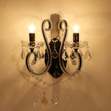 美式现代简约复古水晶壁灯 双头儿童卧室客厅床头铁艺温馨灯具