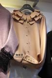 韩国进口 正品代购东大门2016春款女装 复古花边领 纯色 长袖衬衫