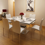 黑白餐桌椅组合6人现代简约 家用时尚长方形西餐桌烤漆餐台吃饭桌