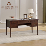 安耐特之家美式家具1.4米欧式全实木书桌 纯原木质五抽电脑写字台