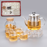 加厚耐热玻璃茶具整套花茶壶套装透明过滤花草茶壶茶杯四合一礼盒