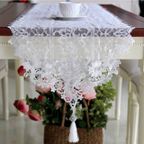 新款简约欧式蕾丝纱桌旗 纯白色现代美式装饰 桌旗布长度可定制
