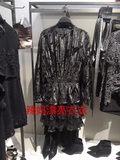 ZARA专柜正品女装代购4786/247银黑色复古叠层多裙摆长袖连衣裙