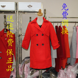 莱炫尚秀3233 春装新款女韩版西装领双排扣毛呢外套九分袖